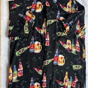Utility Colorful Beer Bottle Print Shirt 100% Rayon men’s size Large button up